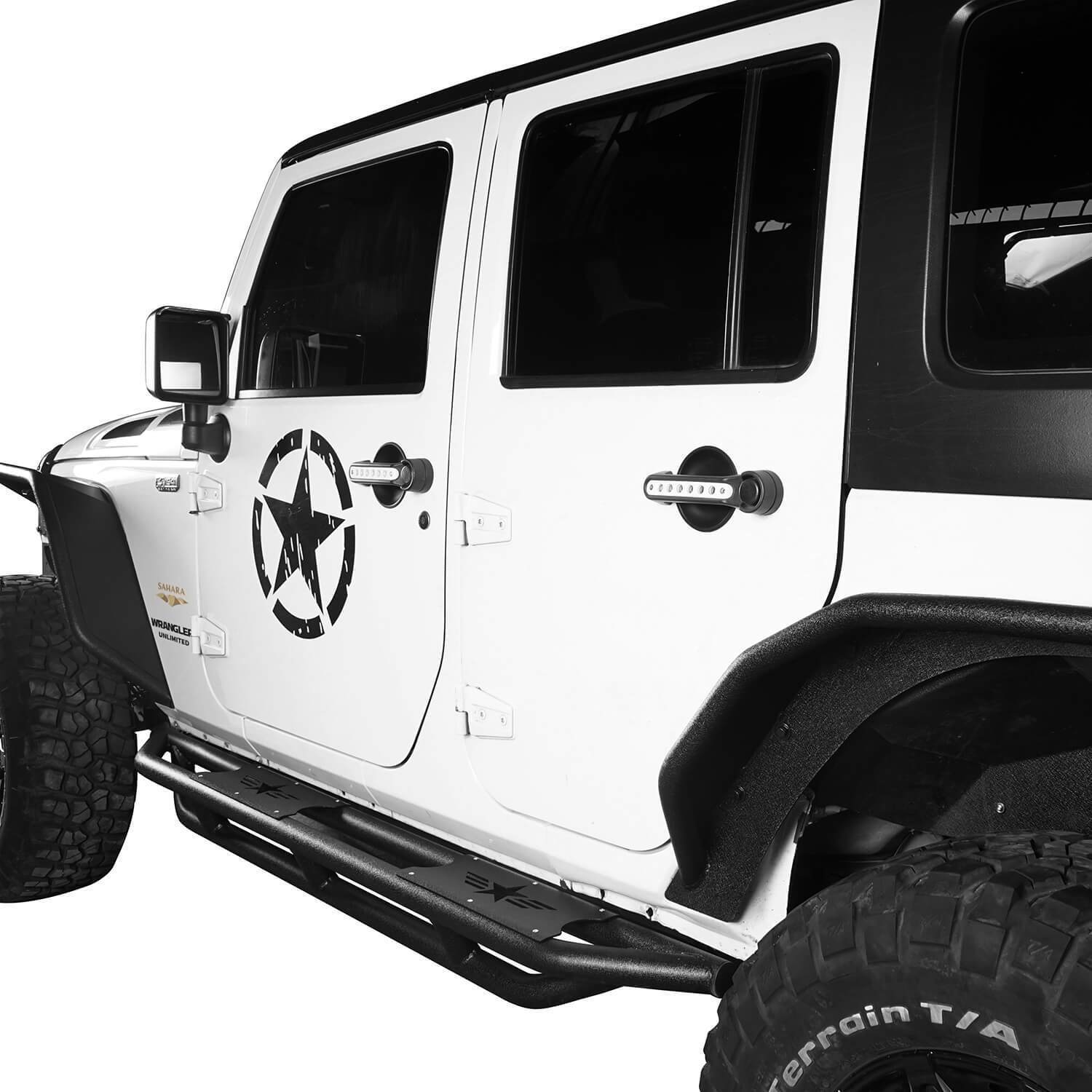 Jeep JK 4 Door Five Star Jeep Side Steps Jeep Running Boards Nerf Bar Rocker Guards for 2007-2018 Jeep Wrangler JK Jeep Body Armor bxg106 4