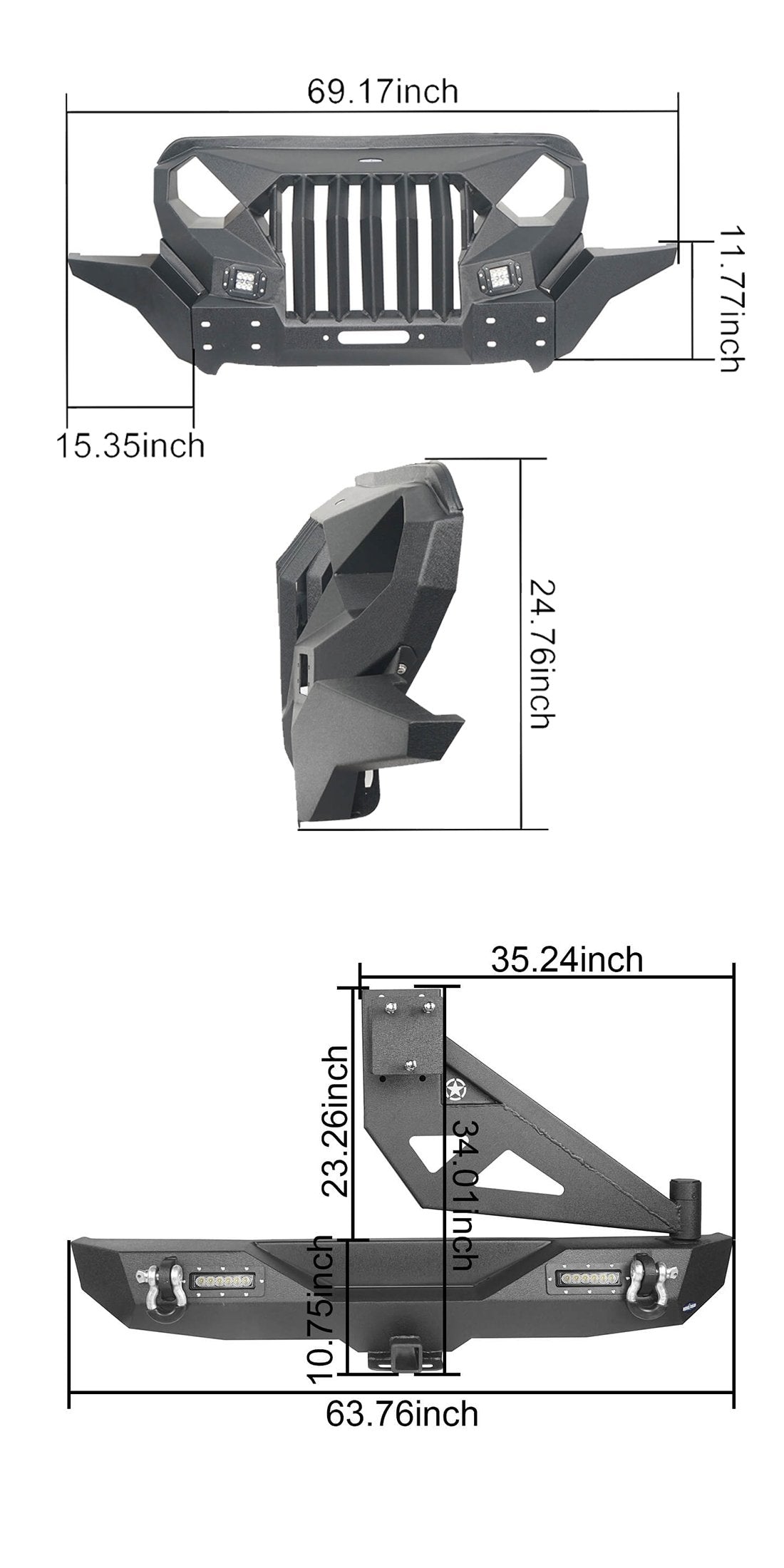 Mad Max Front Bumper & Rear Bumper w/Tire Carrier(18-24 Jeep Wrangler JL) - ultralisk4x4