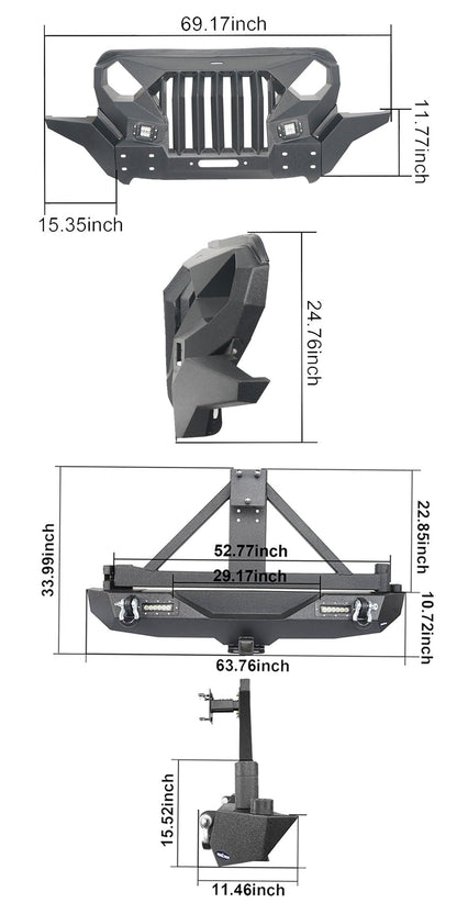 Jeep JL Mad Max Front Bumper & Rear Bumper w/Tire Carrier(18-24 Jeep Wrangler JL) - ultralisk4x4