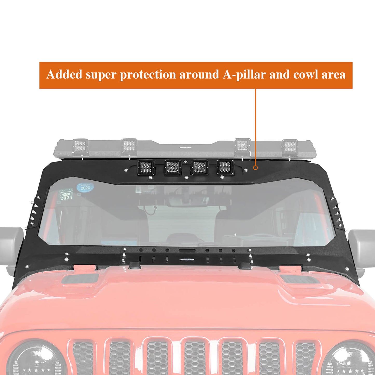 Mad Max Windshield Frame Cover Visor Cowl w/4 x LED Lights Insert(18-24 Jeep Wrangler JL & Gladiator JT(Excluding Mojave)) - Ultralisk 4x4