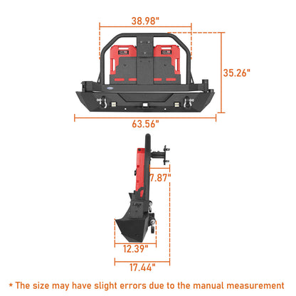 18-23 Jeep Wrangler JL Aftermarket Rear Bumper w/ 2 Gasoline Fuel Cans & Tire Carrier b3041s 13