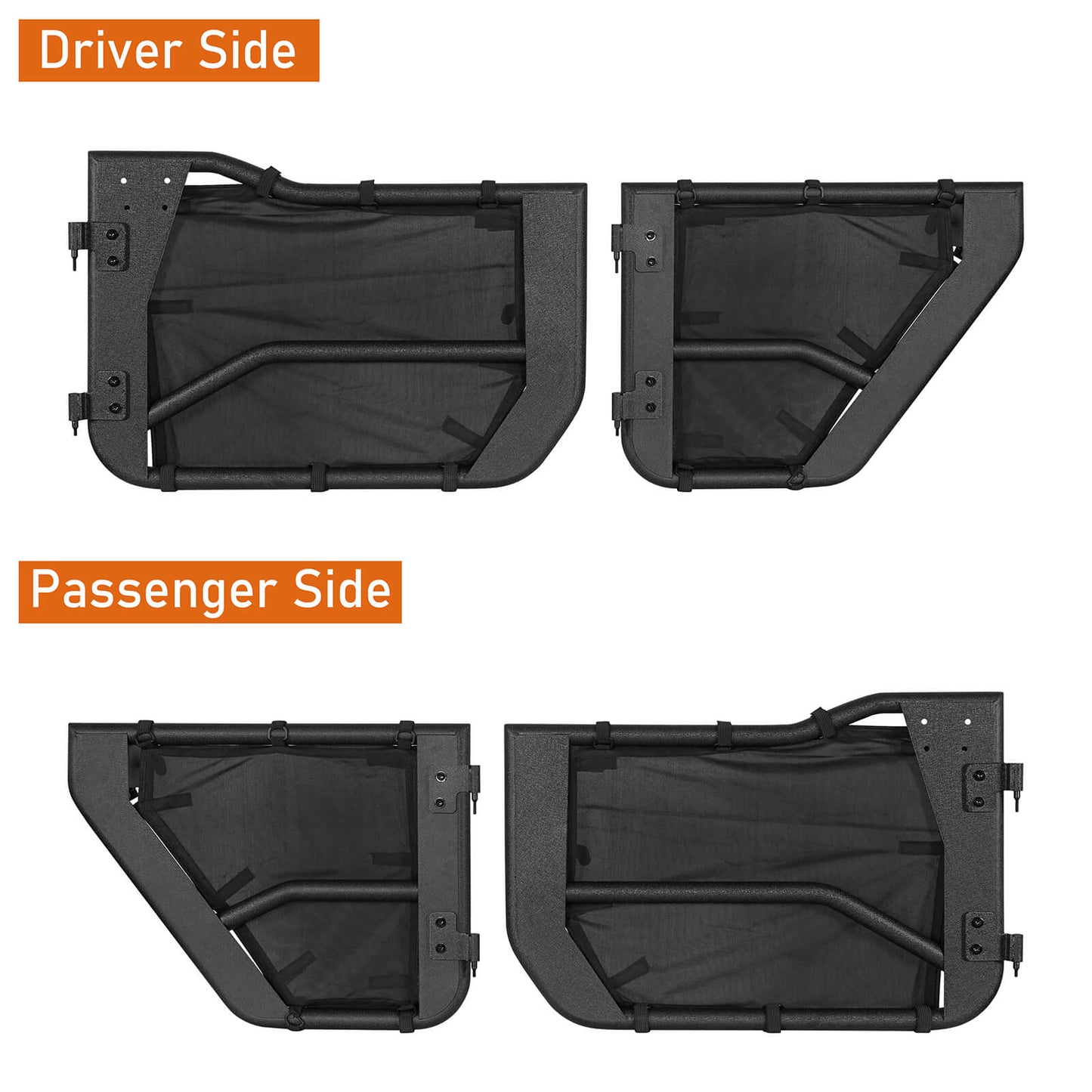 Jeep Wrangler JL & Gladiator JT Tube Half Front & Rear Doors w/ Black Shade Skins b3042s 13