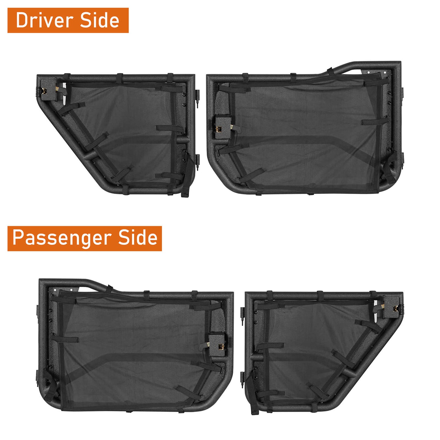 Jeep Wrangler JL & Gladiator JT Tube Half Front & Rear Doors w/ Black Shade Skins b3042s 14