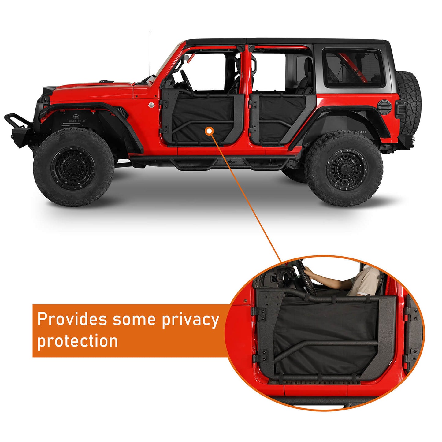 Jeep Wrangler JL & Gladiator JT Tube Half Front & Rear Doors w/ Black Shade Skins b3042s 7