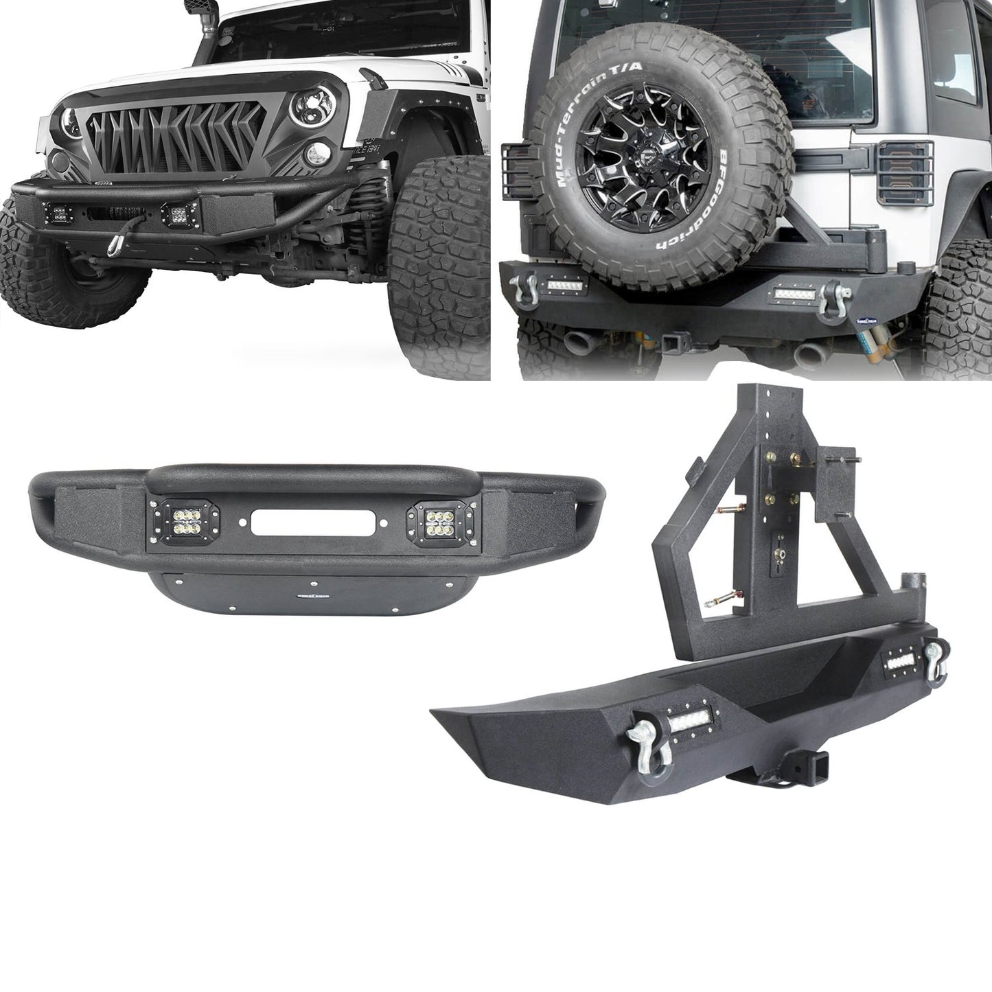 Opar Lotus Tubular Front Bumper & Different Trail Rear Bumper w/Tire Carrier Combo Kit for 2007-2018 Jeep Wrangler JK JKU BXG132114 u-Box offroad 1