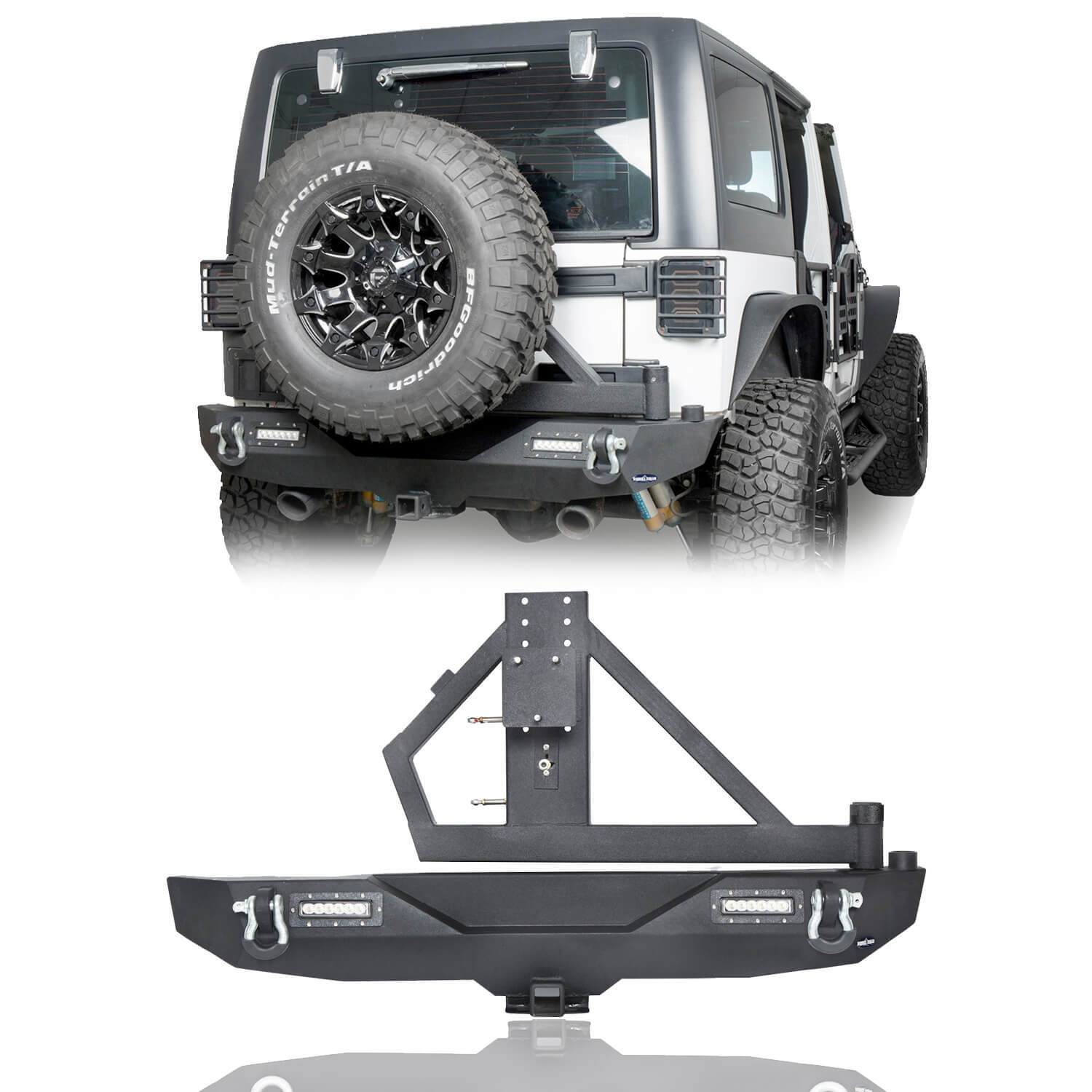 Opar Lotus Tubular Front Bumper & Different Trail Rear Bumper w/Tire Carrier Combo Kit for 2007-2018 Jeep Wrangler JK JKU BXG132114 u-Box offroad 8