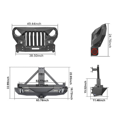 Mad Max Front Bumper & Rear Bumper w/Tire Carrier(18-24 Jeep Wrangler JL) - ultralisk4x4