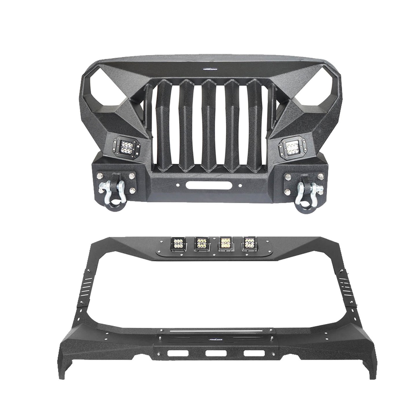 Mad Max Front Bumper w/Steel Grille Guard & Windshield Frame Cover(07-18 Jeep Wrangler JK) - ultralisk4x4