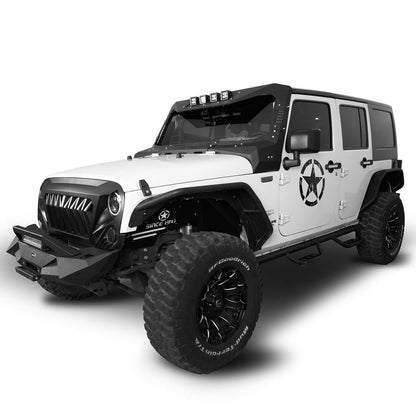 Mad Max Front Bumper w/Steel Grille Guard & Windshield Frame Cover(07-18 Jeep Wrangler JK) - ultralisk4x4