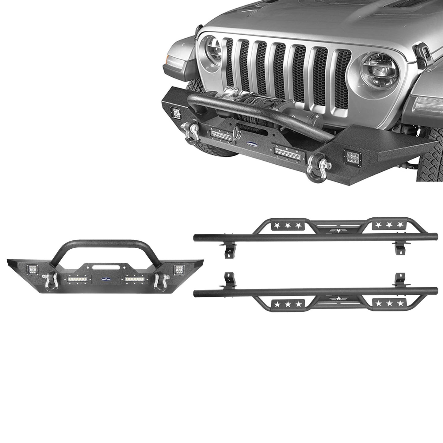 Mid Width Front Bumper & Side Steps(18-24 Jeep Wrangler JL 4 Door) - ultralisk4x4